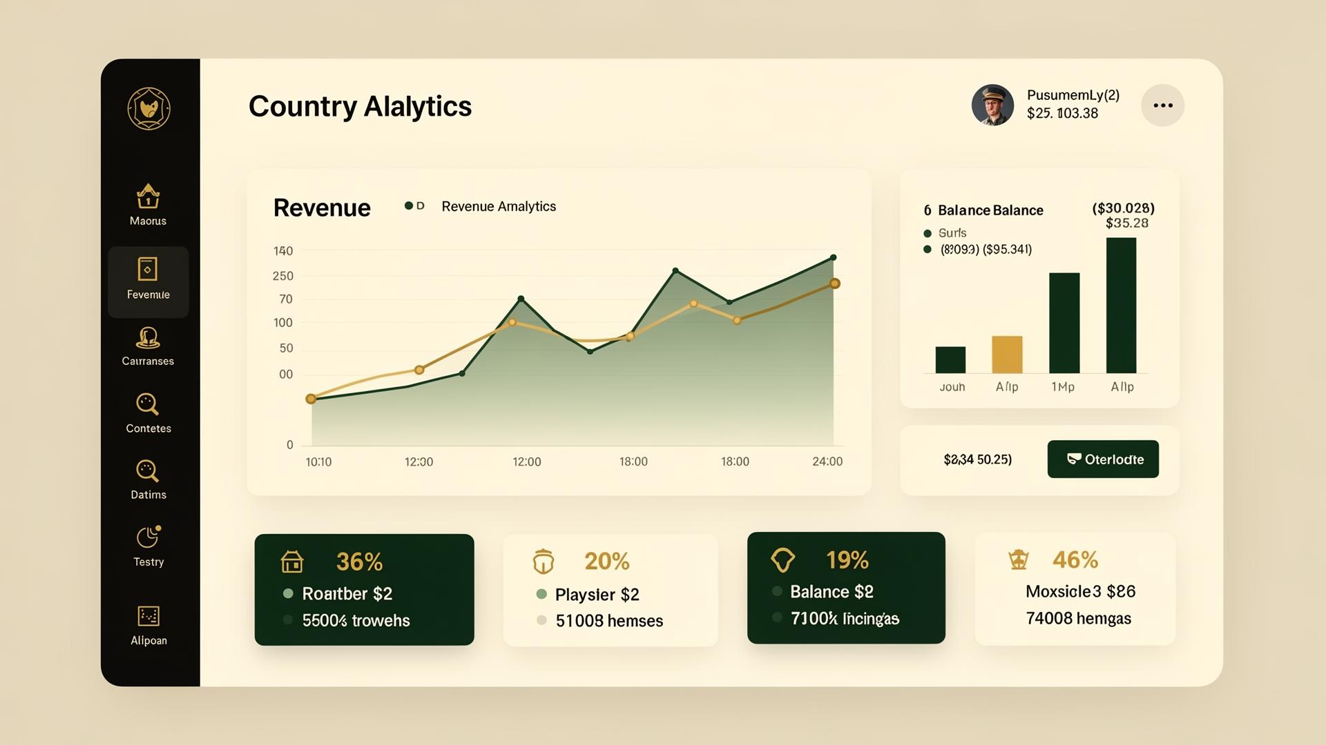 CCS29 country club management dashboard showing analytics, revenue data, and member activity